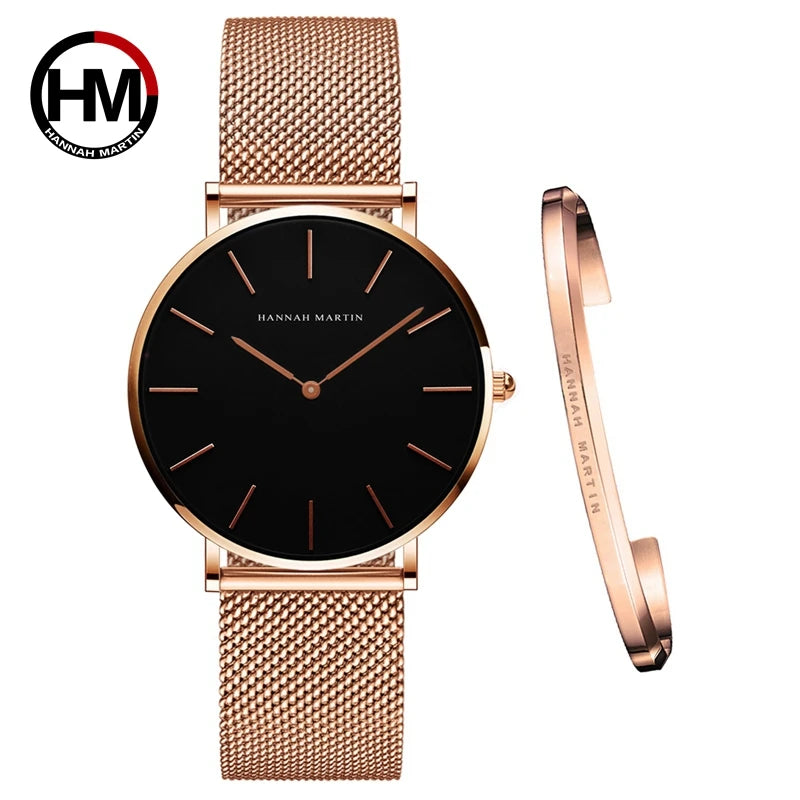 Urban Gear Full Rose Gold Watch Japan Quartz Creative Design Waterproof Stainless Steel Mesh