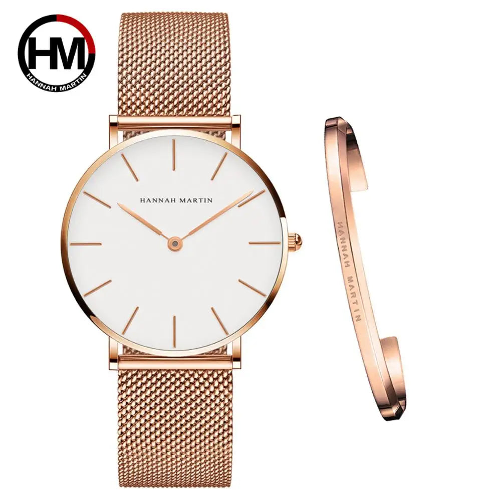 Urban Gear Full Rose Gold Watch Japan Quartz Creative Design Waterproof Stainless Steel Mesh