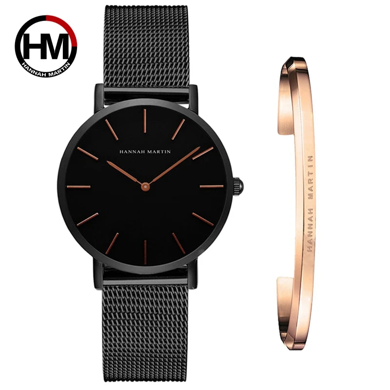 Urban Gear Full Rose Gold Watch Japan Quartz Creative Design Waterproof Stainless Steel Mesh