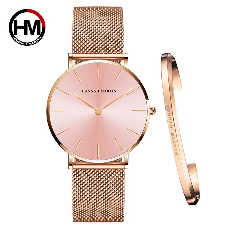 Urban Gear Full Rose Gold Watch Japan Quartz Creative Design Waterproof Stainless Steel Mesh