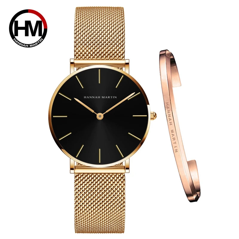 Urban Gear Full Rose Gold Watch Japan Quartz Creative Design Waterproof Stainless Steel Mesh