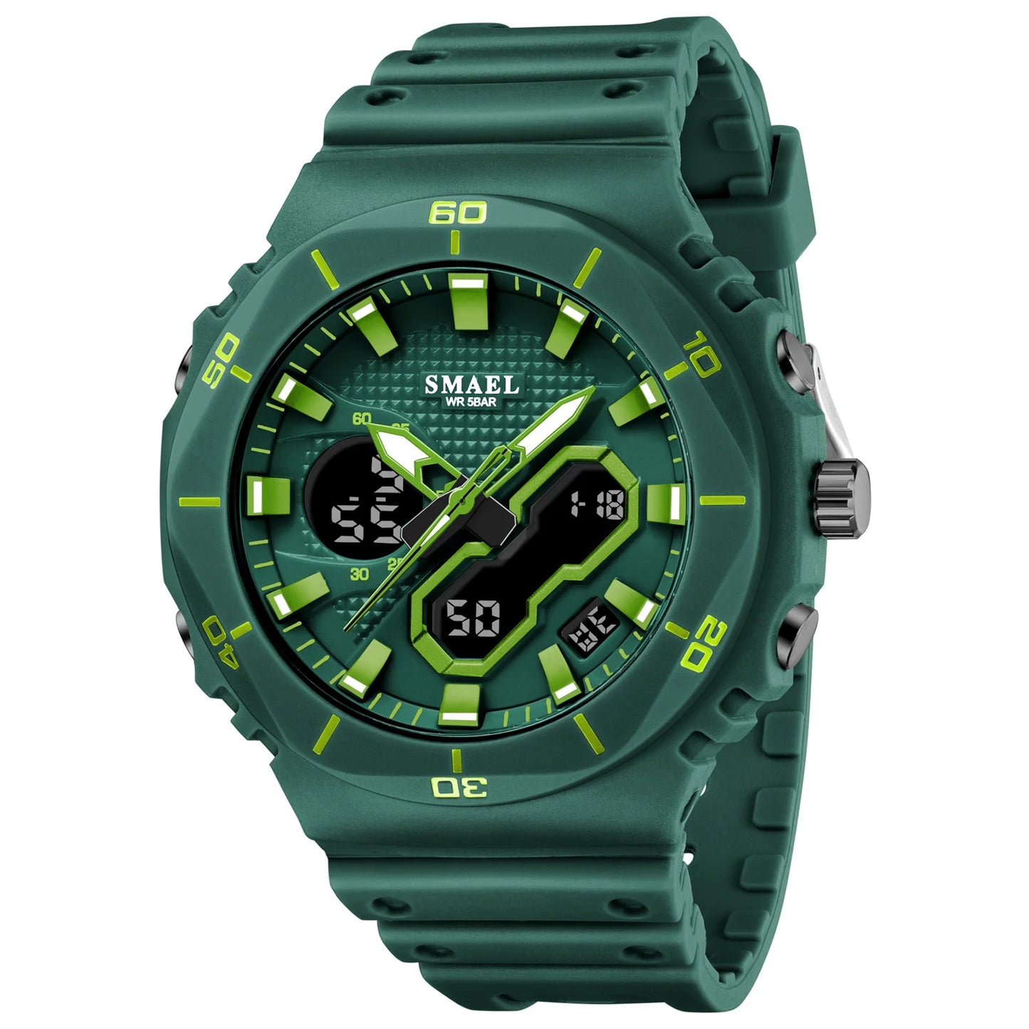 SMAEL Sports Watches 50M Waterproof Dual Time Display Couples Watches Men 8120 White Watches Digital Electronic Wristwatches LED