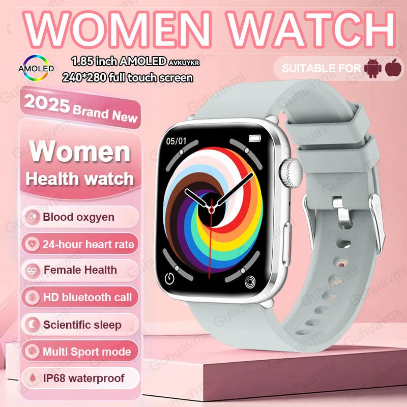 2025 NFC Women’s Smartwatch — 1.85 AMOLED BP & HR BT Call