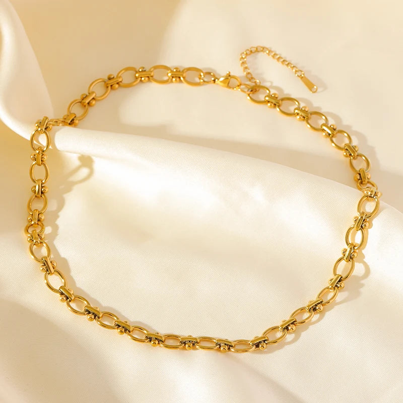 GANEMLY 316L Stainless Steel Metal Chain Necklace Bracelet Set For Women New Trendy Waterproof 18K Gold Plated Jewelry Lady Gift