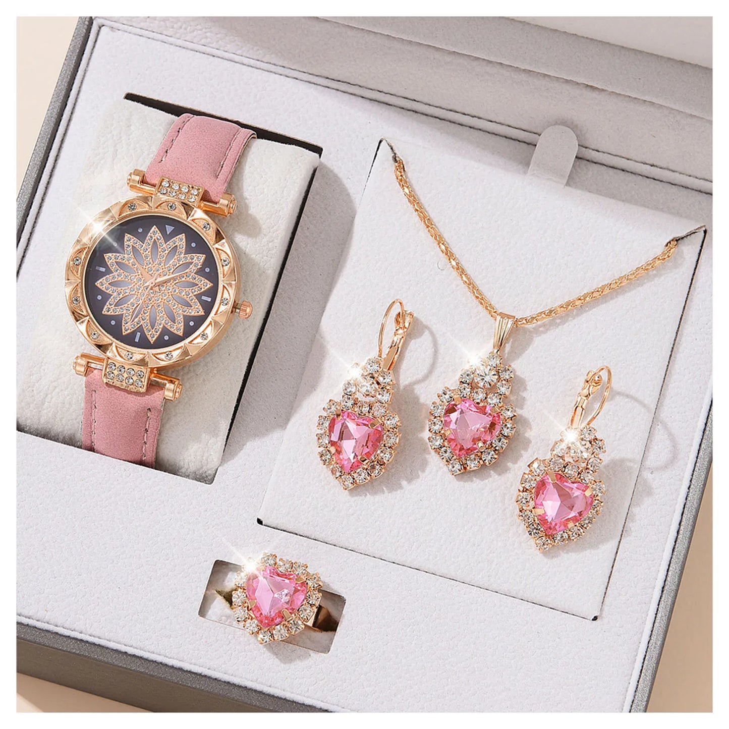 Watch Necklace Ear s Sets Crystal Necklace Ears Finger Watch Kits Gift for Mom Wife Girlfriend