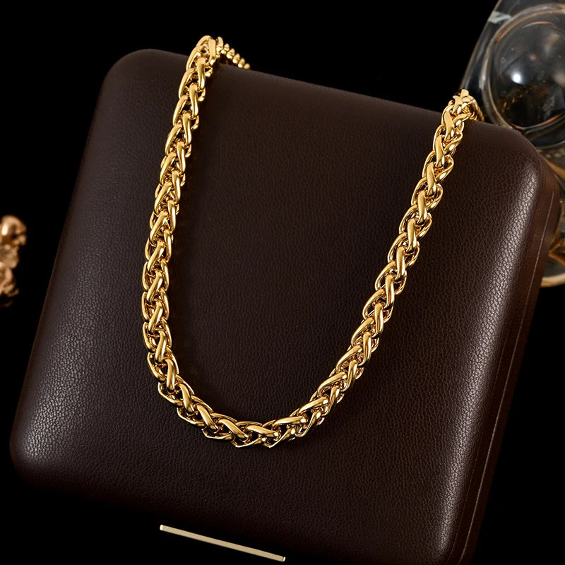 GANEMLY 316L Stainless Steel Metal Chain Necklace Bracelet Set For Women New Trendy Waterproof 18K Gold Plated Jewelry Lady Gift