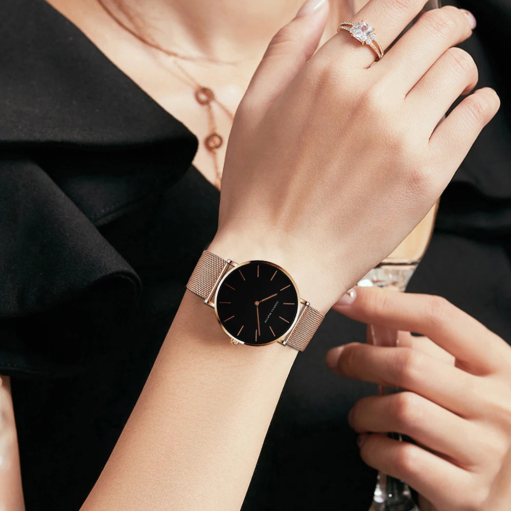 Urban Gear Full Rose Gold Watch Japan Quartz Creative Design Waterproof Stainless Steel Mesh