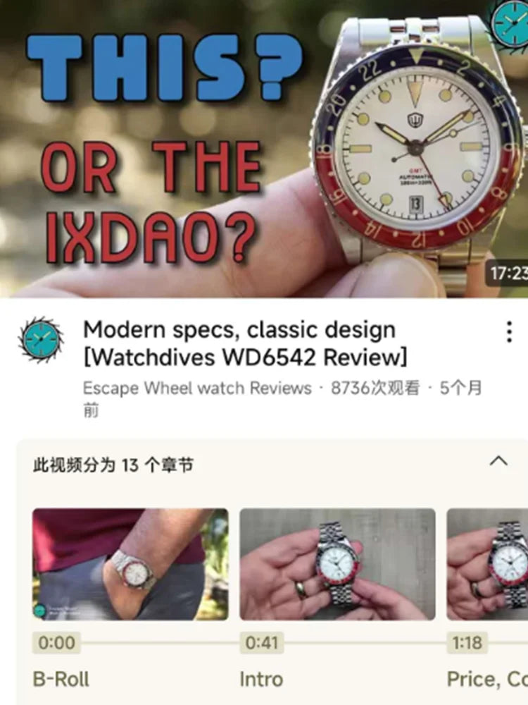 Watchdives WD6542 Watch NH34 Mechanical Movement Bubble Domed Sapphire Crystal BGW9 Luminous 10Bar