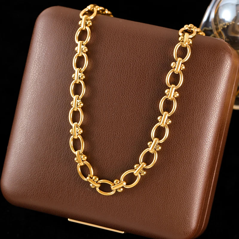 GANEMLY 316L Stainless Steel Metal Chain Necklace Bracelet Set For Women New Trendy Waterproof 18K Gold Plated Jewelry Lady Gift