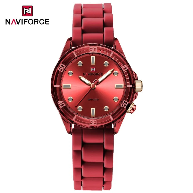 NAVIFORCE Lightweight Silicone Clock Women's Quartz Watches Elegant Waterproof Night Light Girls' Business Fashion Wrist Watch