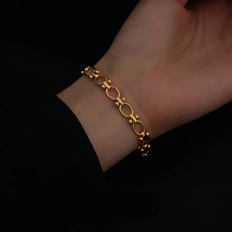 GANEMLY 316L Stainless Steel Metal Chain Necklace Bracelet Set For Women New Trendy Waterproof 18K Gold Plated Jewelry Lady Gift