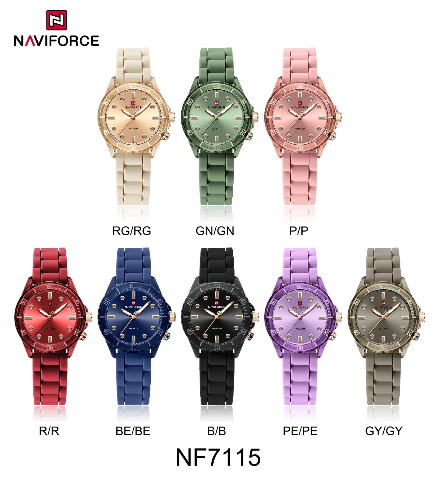 NAVIFORCE Lightweight Silicone Clock Women's Quartz Watches Elegant Waterproof Night Light Girls' Business Fashion Wrist Watch