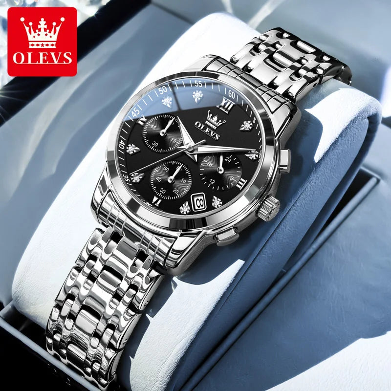 OLEVS 2858 Luxury Quartz DiamondAccent Chronograph