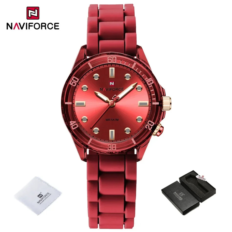 NAVIFORCE Lightweight Silicone Clock Women's Quartz Watches Elegant Waterproof Night Light Girls' Business Fashion Wrist Watch