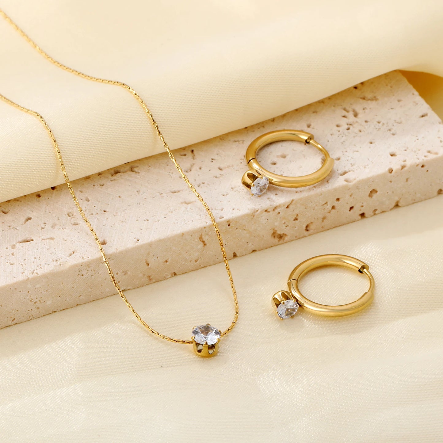 LUXUKISSKIDS Fashion Cubic Love Heart Necklace Earrings Bracelets Stainless Steel Minimalist Jewelry Set Women/Girls Accesories