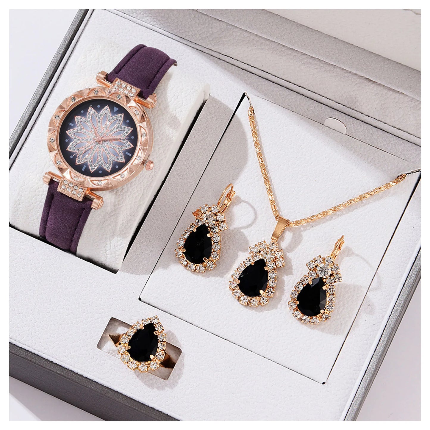 Watch Necklace Ear s Sets Crystal Necklace Ears Finger Watch Kits Gift for Mom Wife Girlfriend