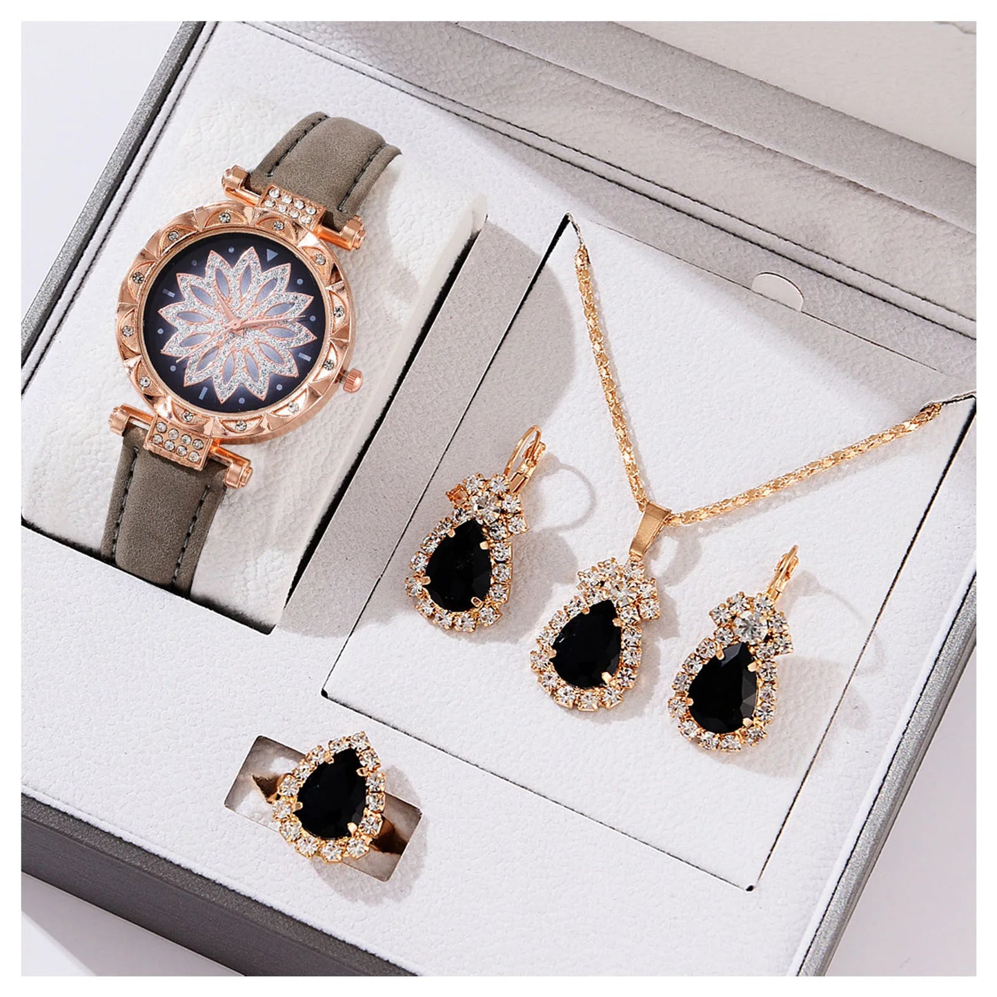 Watch Necklace Ear s Sets Crystal Necklace Ears Finger Watch Kits Gift for Mom Wife Girlfriend