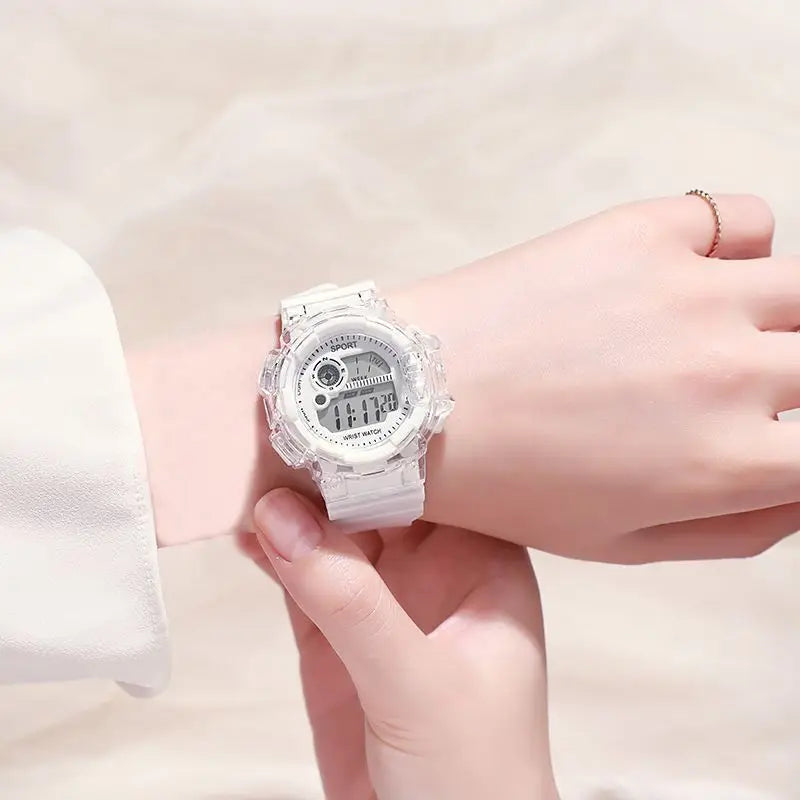 Children's Electronic Watch Teenage Couple Fashion Sports Multifunctional Watch and Acrylic Beaded Bracelet Set Gift for Kids