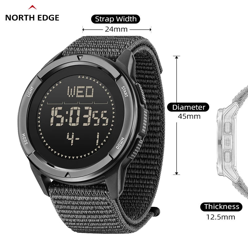 NORTH EDGE ALPS Men's Digital Carbon fiber Watch Shock Militray Sports Super Light Outdoor Compass Waterproof 50M Wristwatches