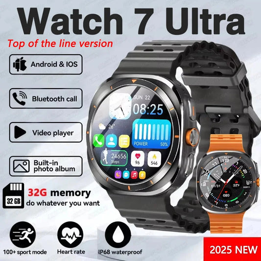 2025 New Watch 7 Ultra Smart Watch Men 32GB Memory Video GPS NFC 47mm AMOLED Fitness