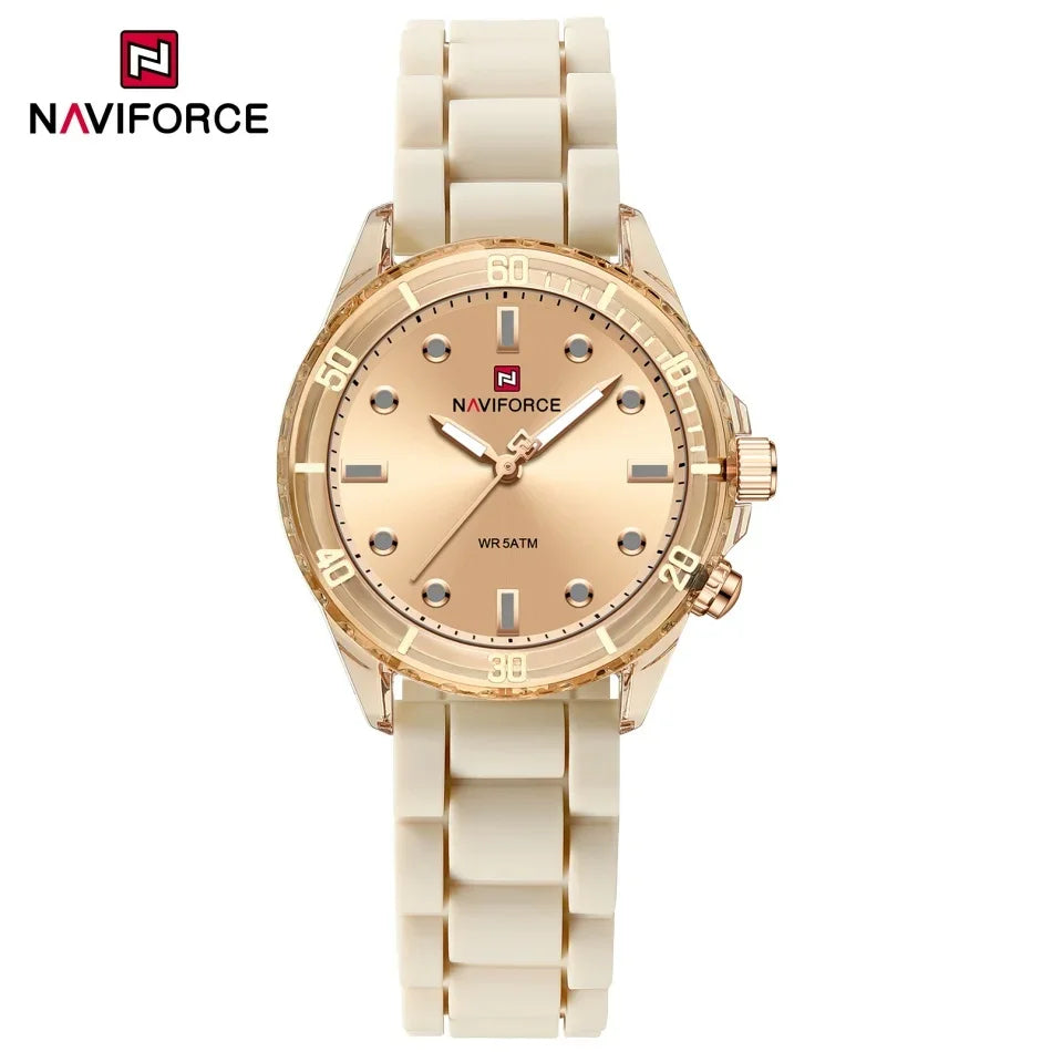 NAVIFORCE Lightweight Silicone Clock Women's Quartz Watches Elegant Waterproof Night Light Girls' Business Fashion Wrist Watch