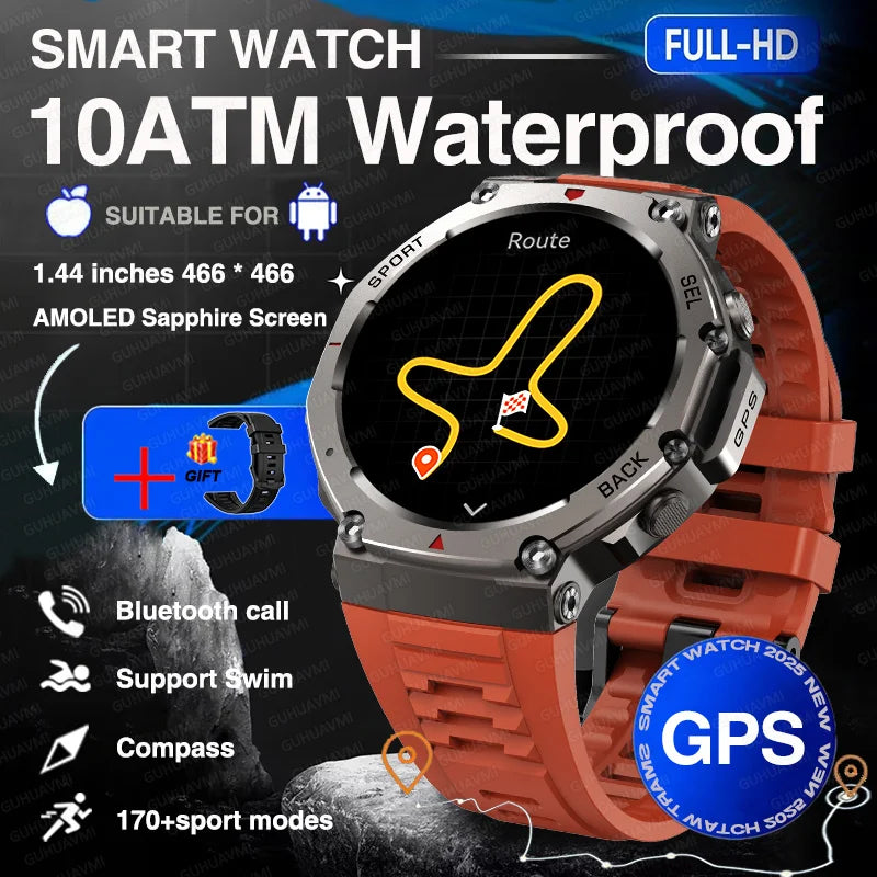 Military GPS Smartwatch — BT Call Compass Altimeter 10 ATM