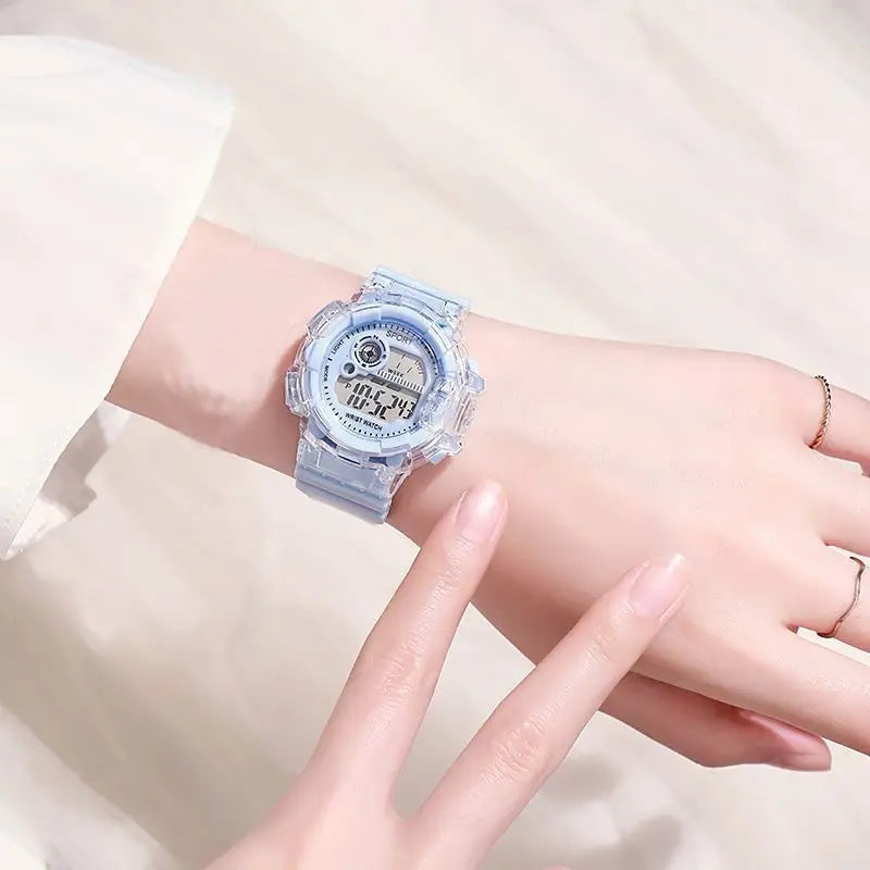 Children's Electronic Watch Teenage Couple Fashion Sports Multifunctional Watch and Acrylic Beaded Bracelet Set Gift for Kids