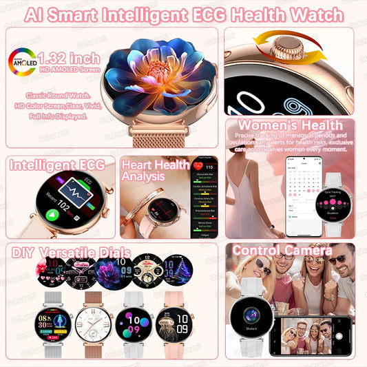 Slim Womens Health Smartwatch ECG with BP AMOLED Call Support