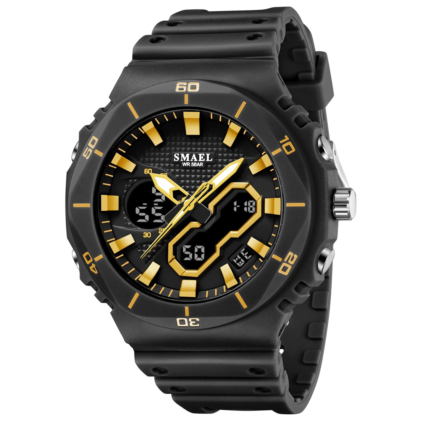 SMAEL Sports Watches 50M Waterproof Dual Time Display Couples Watches Men 8120 White Watches Digital Electronic Wristwatches LED
