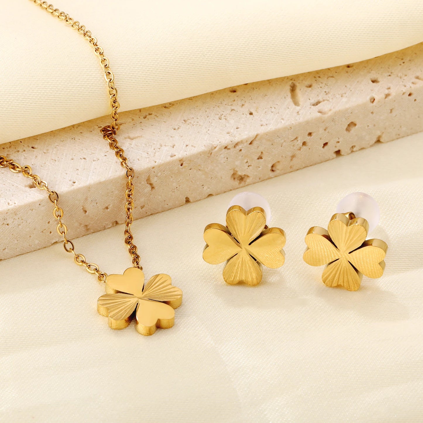 LUXUKISSKIDS Fashion Cubic Love Heart Necklace Earrings Bracelets Stainless Steel Minimalist Jewelry Set Women/Girls Accesories