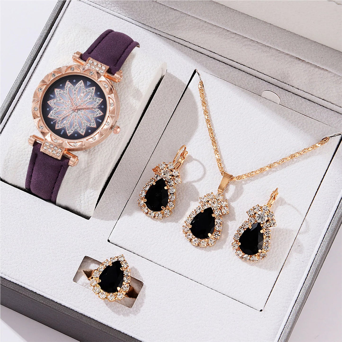 Watch Necklace Ear s Sets Crystal Necklace Ears Finger Watch Kits Gift for Mom Wife Girlfriend