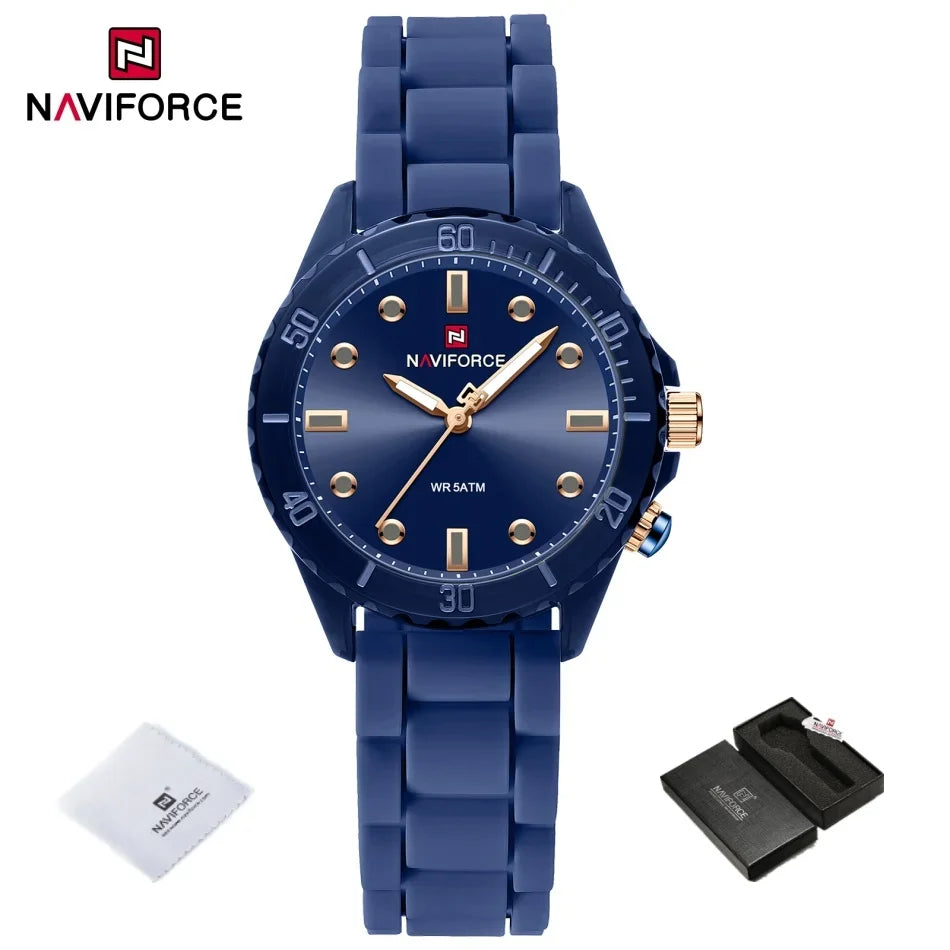 NAVIFORCE Lightweight Silicone Clock Women's Quartz Watches Elegant Waterproof Night Light Girls' Business Fashion Wrist Watch
