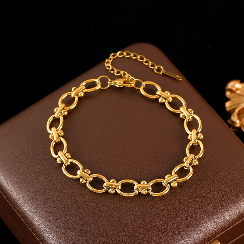 GANEMLY 316L Stainless Steel Metal Chain Necklace Bracelet Set For Women New Trendy Waterproof 18K Gold Plated Jewelry Lady Gift