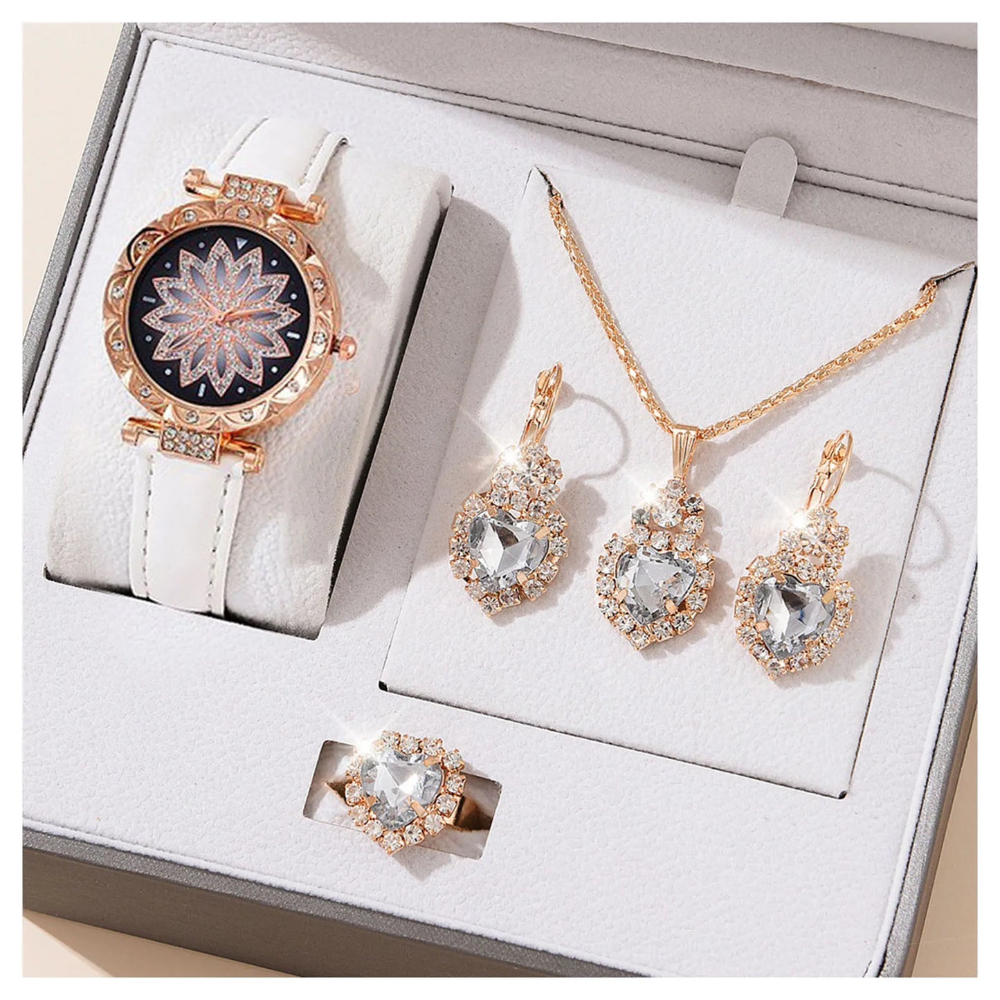 Watch Necklace Ear s Sets Crystal Necklace Ears Finger Watch Kits Gift for Mom Wife Girlfriend