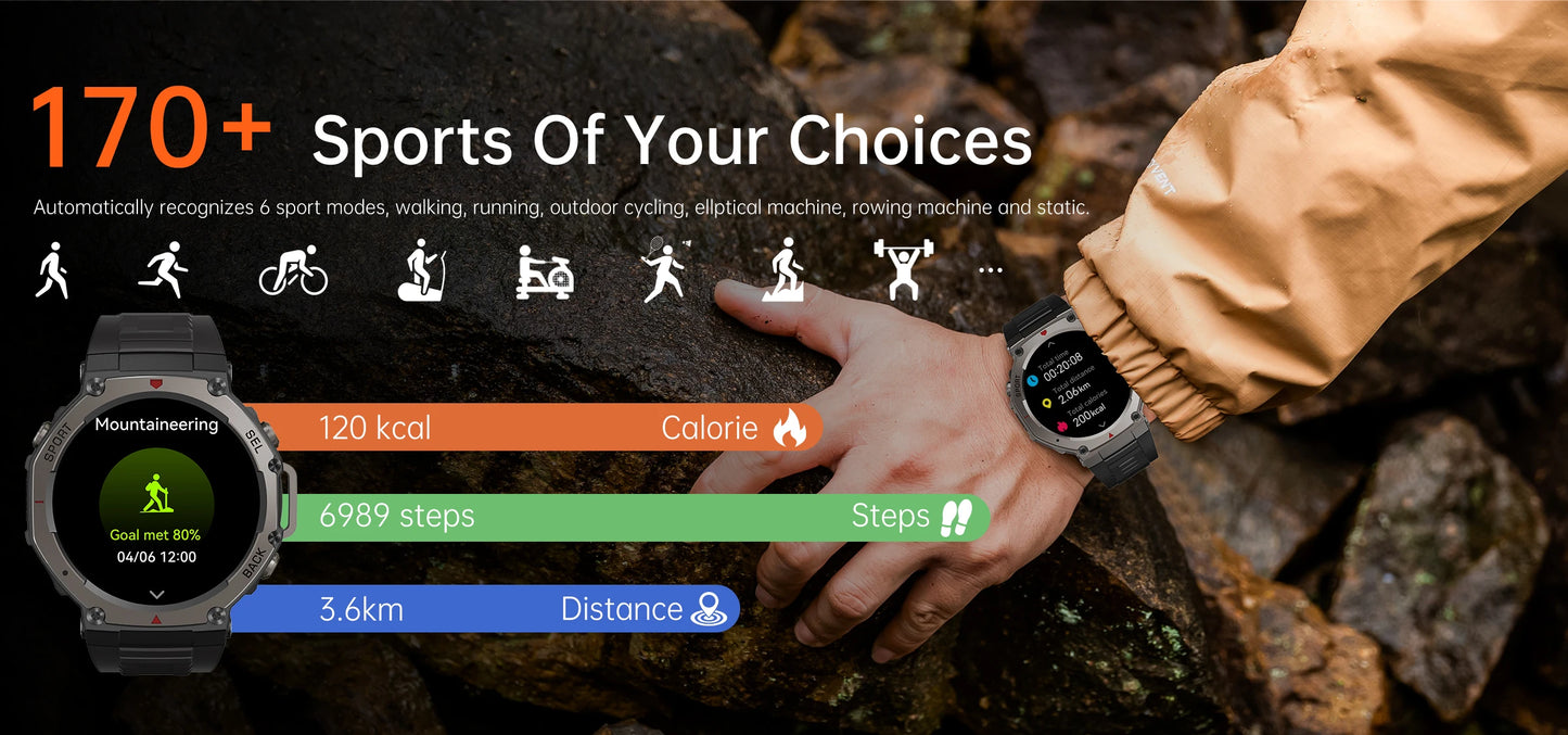 2025 New Military Bluetooth Call Smart Watch Built-in GPS Compass Barometric Altimeter 10ATM Waterproof Sports Smartwatches Men