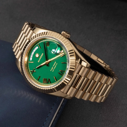 2023 New Sugess Watch of Men 40mm Day Date Automatic Dandong SL3034 Movement Retro Mechanical Wristwatch Sapphire Glass Golden