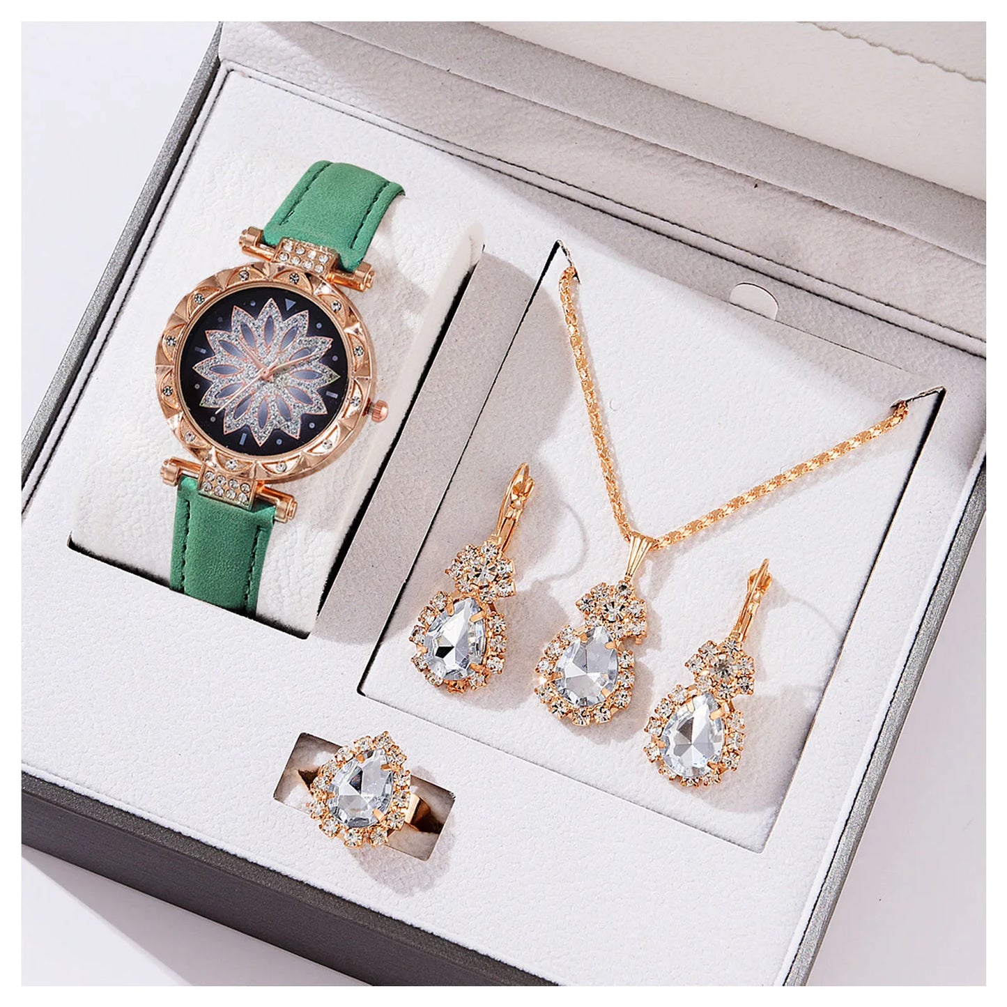 Watch Necklace Ear s Sets Crystal Necklace Ears Finger Watch Kits Gift for Mom Wife Girlfriend