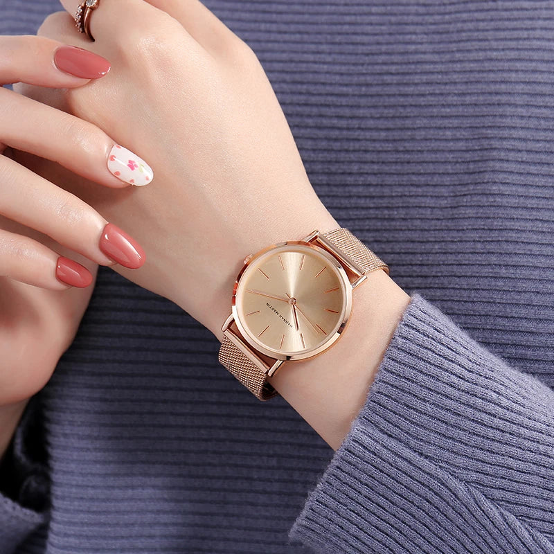 Urban Gear Full Rose Gold Watch Japan Quartz Creative Design Waterproof Stainless Steel Mesh