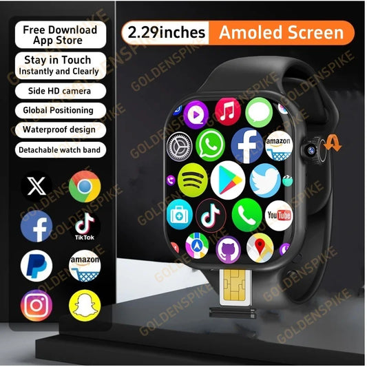 S10 Plus Cellular Version Smart Watch 4G Android 10.0 Watch 2.29'' Amoled Screen 180° Telescopic Camera WIFI Women Smartwatch