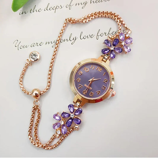 Women's Fashion Light Luxury Quartz Bracelet Watch Waterproof Premium Exquisite Violet Crystal Female's Watches