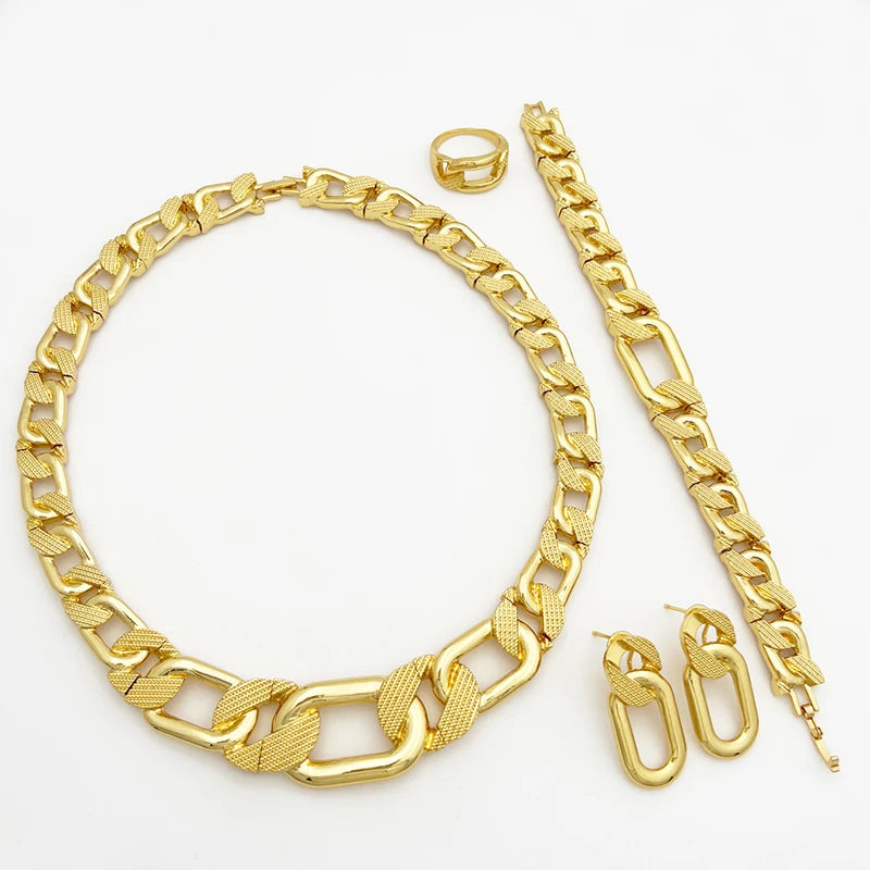 Luxury Design Dubai Jewelry Set For Women Quality Brazil Trending Necklace Earrings Ring Bracelet Wedding Party Gift
