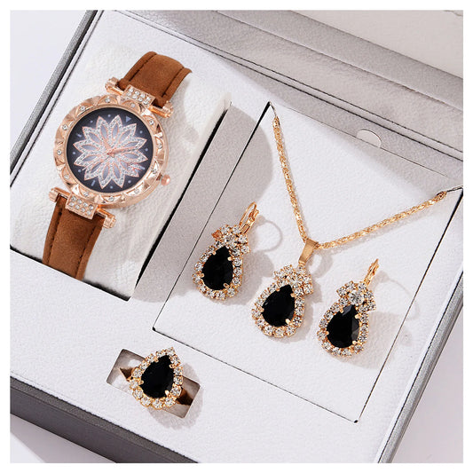 Watch Necklace Ear s Sets Crystal Necklace Ears Finger  Watch Kits Gift for Mom Wife Girlfriend