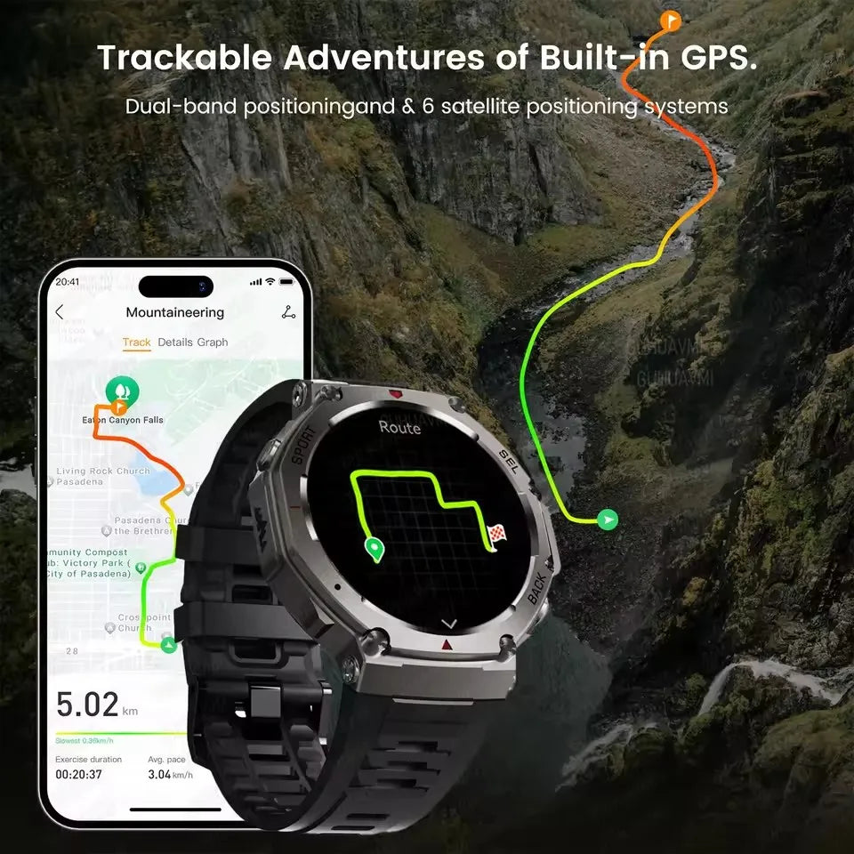 2025 New Military Bluetooth Call Smart Watch Built-in GPS Compass Barometric Altimeter 10ATM Waterproof Sports Smartwatches Men