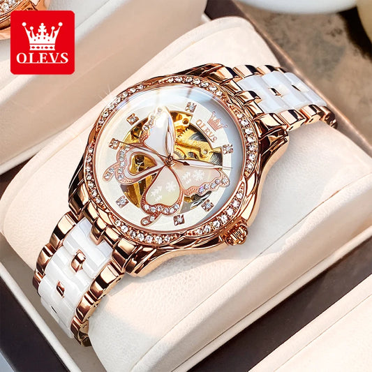 OLEVS 6622 Women's Watch Butterfly Dial Luxury Waterproof Mechanical Watch For Women Automatic Wristwatch