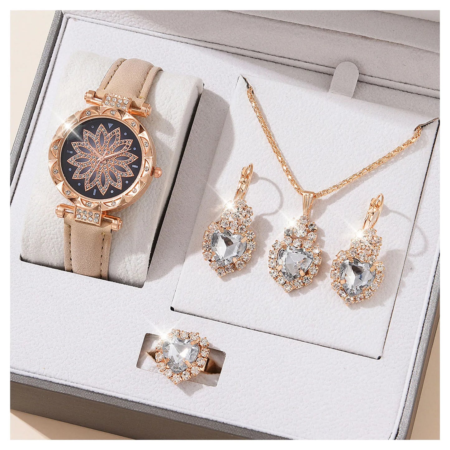 Watch Necklace Ear s Sets Crystal Necklace Ears Finger Watch Kits Gift for Mom Wife Girlfriend