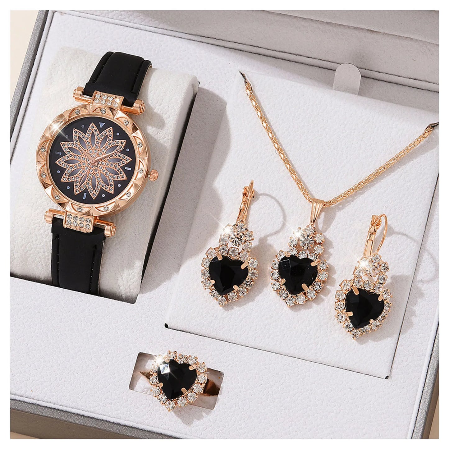 Watch Necklace Ear s Sets Crystal Necklace Ears Finger Watch Kits Gift for Mom Wife Girlfriend