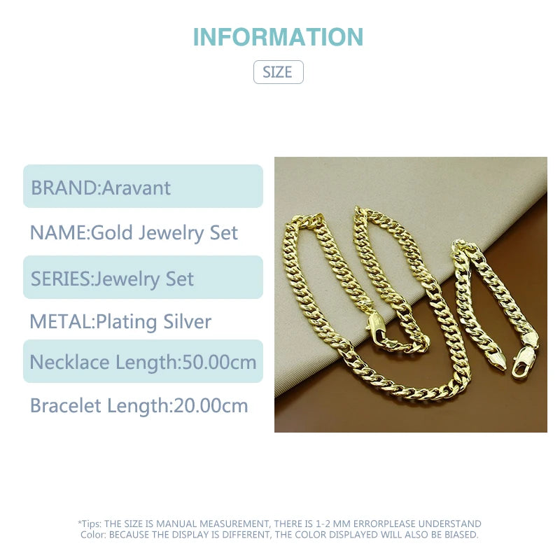 Gold Jewelry Set For Men 925 Silver Necklace Bracelet Chains Jewelry