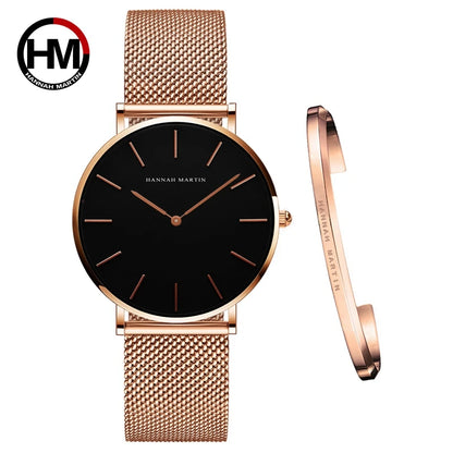 Urban Gear Full Rose Gold  Watch Japan Quartz Creative Design Waterproof Stainless Steel Mesh