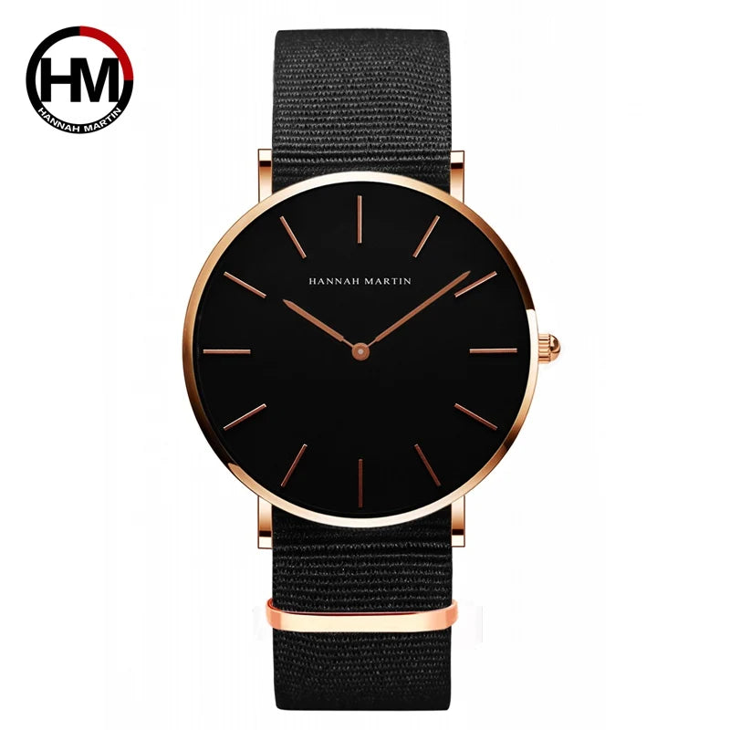 HANNAH MARTIN Men's Leather Watch Original Quartz Movement Business Sports 40mm TK Fashion Watch for Men