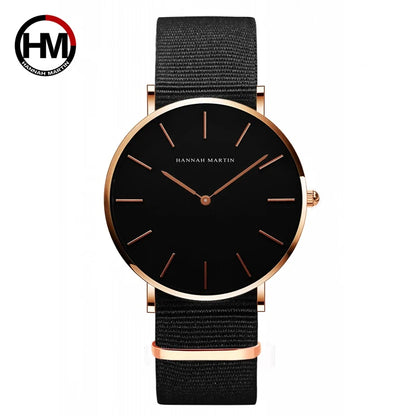 HANNAH MARTIN Men's Leather Watch Original Quartz Movement Business Sports 40mm TK Fashion Watch for Men